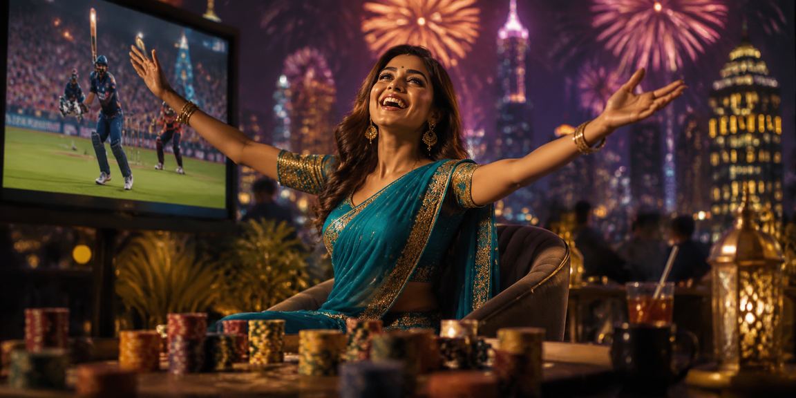Indian player enjoying cricket betting on mobile device